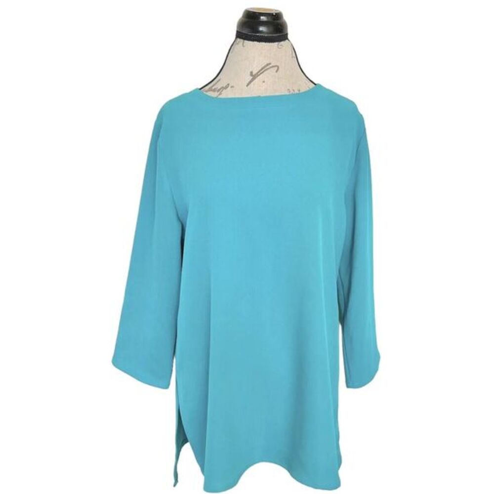 Allie Coosh Womens Blouse Size Small Green Turquoise Tunic Lagenlook Artsy